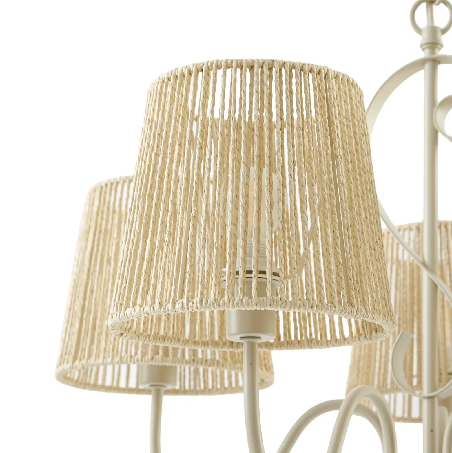 Lámpara de araña Lucande Eugenia, 5 luces, cable, Ø 65 cm, beige