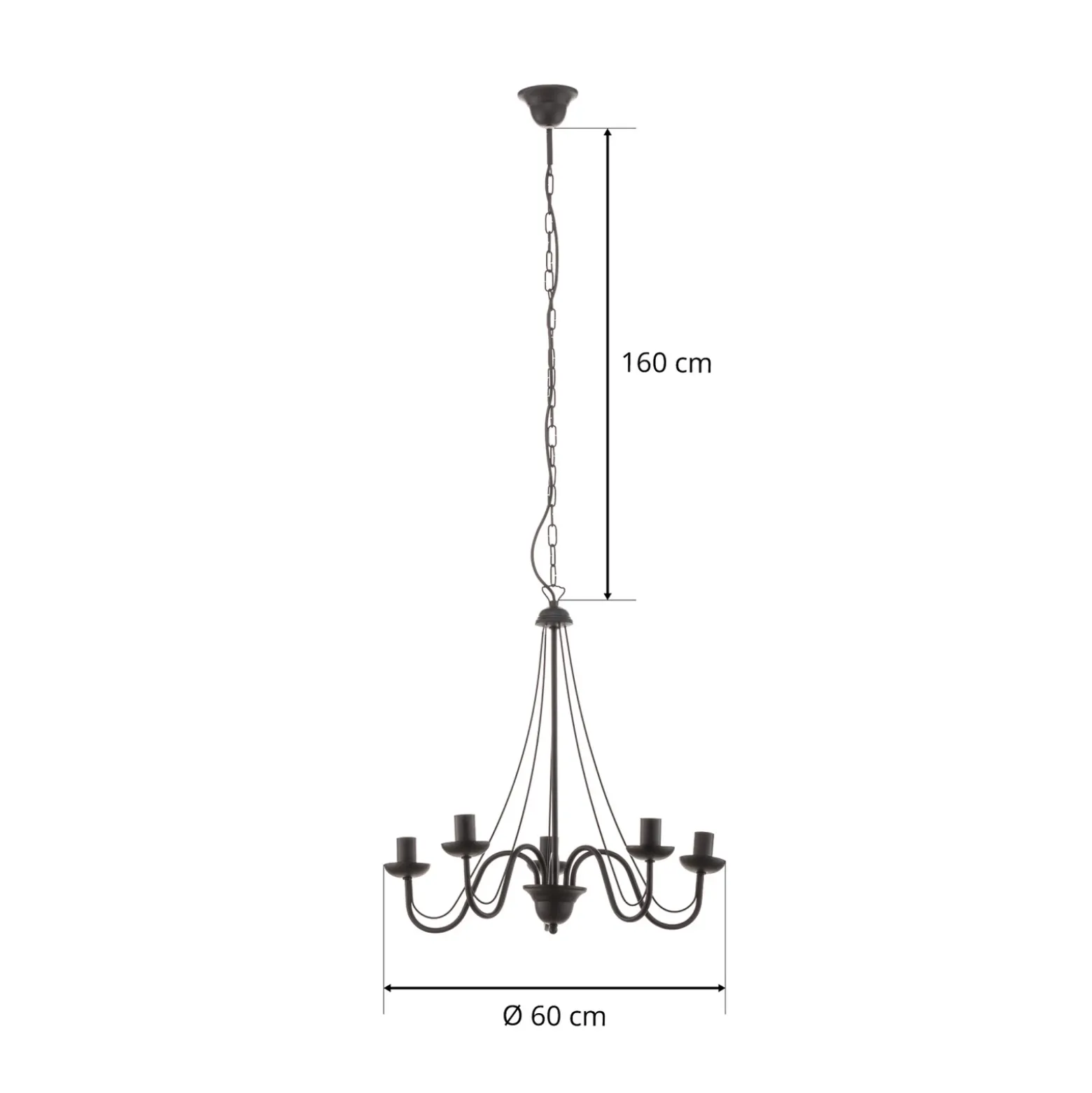 Lámpara de araña Malbo de 5 luces en negro