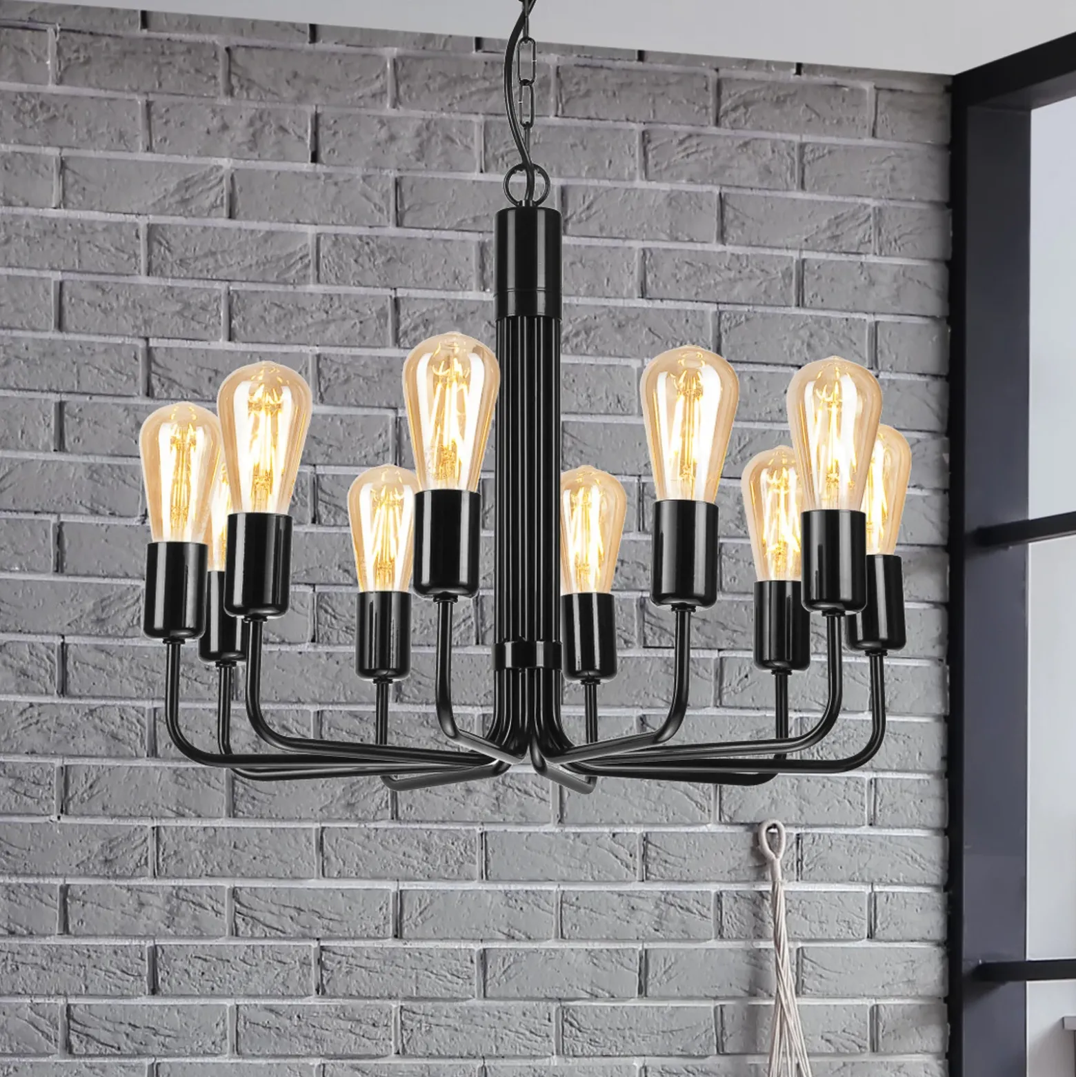 Lámpara de araña Malou, 10 luces, negro