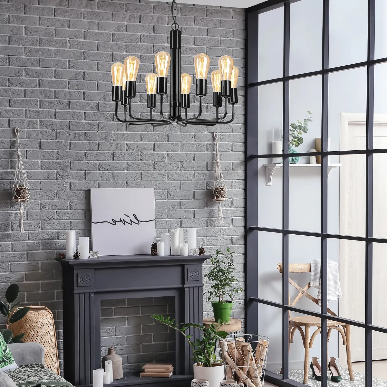 Lámpara de araña Malou, 10 luces, negro