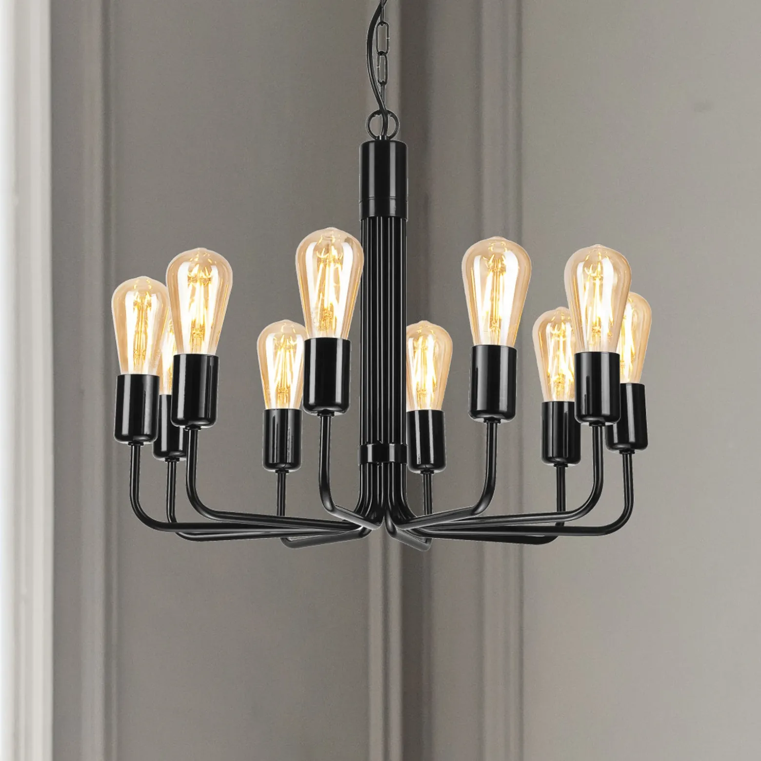 Lámpara de araña Malou, 10 luces, negro