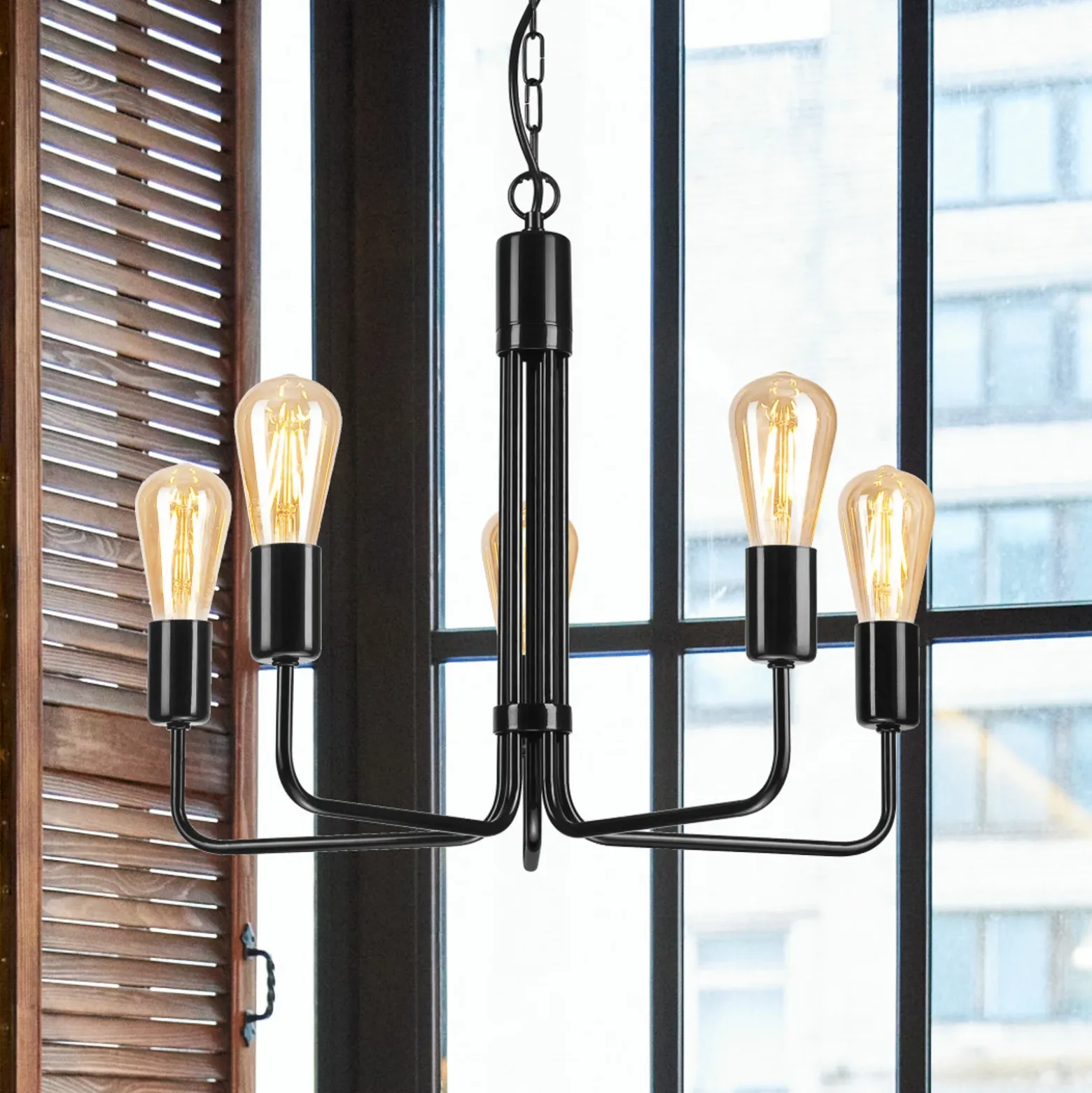 Lámpara de araña Malou, 5 luces, negro