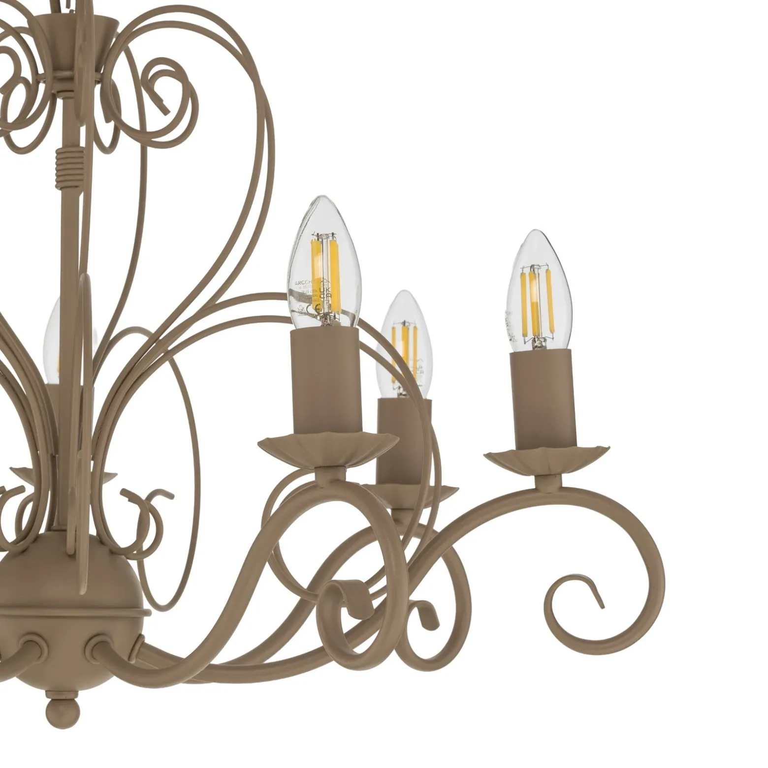 Lámpara de araña Mauro, beige, 7 luces, Ø 62 cm, metal, E14