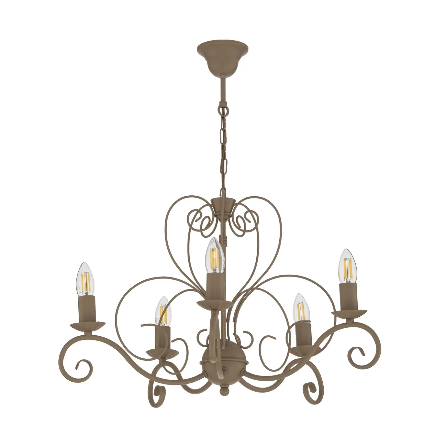 Lámpara de araña Mauro, beige, 5 luces, Ø 62 cm, metal, E14