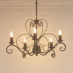 Lámpara de araña Mauro, beige, 5 luces, Ø 62 cm, metal, E14