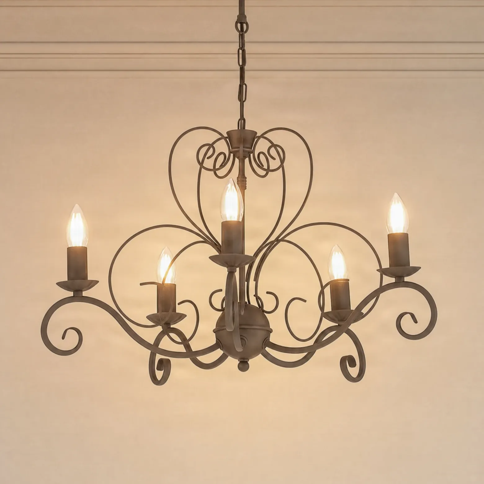 Lámpara de araña Mauro, beige, 5 luces, Ø 62 cm, metal, E14