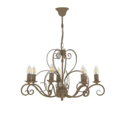 Lámpara de araña Mauro, beige, 7 luces, Ø 62 cm, metal, E14