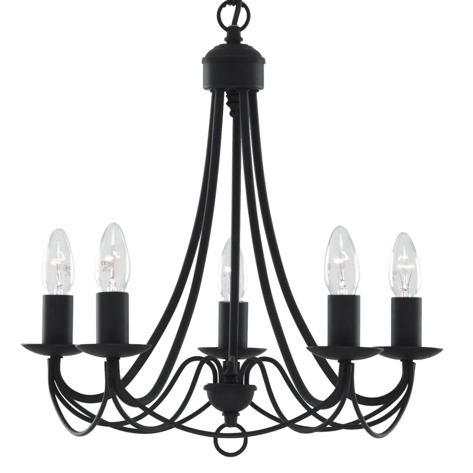 Lámpara de araña Maypole mate-negro, 5 luces