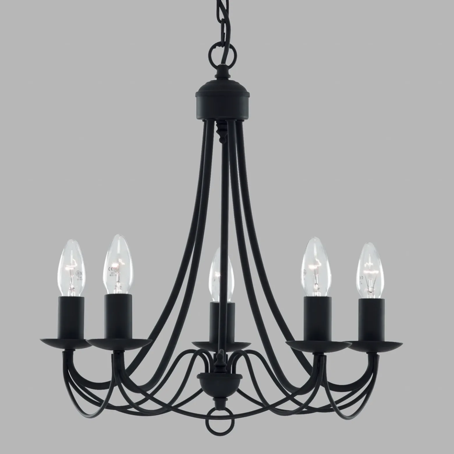 Lámpara de araña Maypole mate-negro, 5 luces