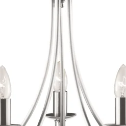 Lámpara de araña Maypole satén plata, 5 luces