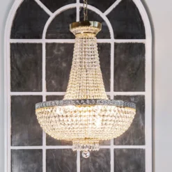 Lámpara de araña Maytoni Bella, dorada, cristal, Ø 50 cm