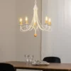 Lámpara de araña Milvia, 5 luces, blanco/color madera, metal