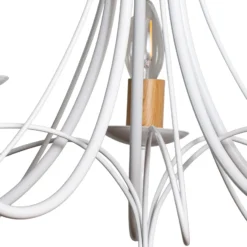 Lámpara de araña Milvia, 5 luces, blanco/color madera, metal