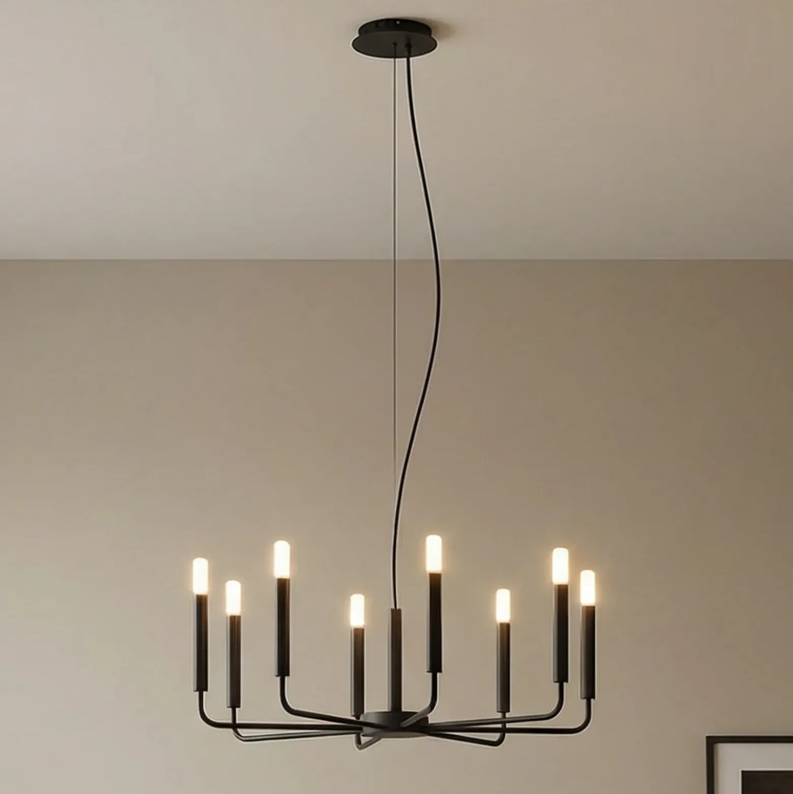 Lámpara de araña ORTO, negro, metal, Ø 73 cm, 8 luces