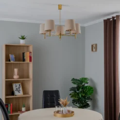 Lámpara de araña Polo, 5 luces, beige/latón oscuro