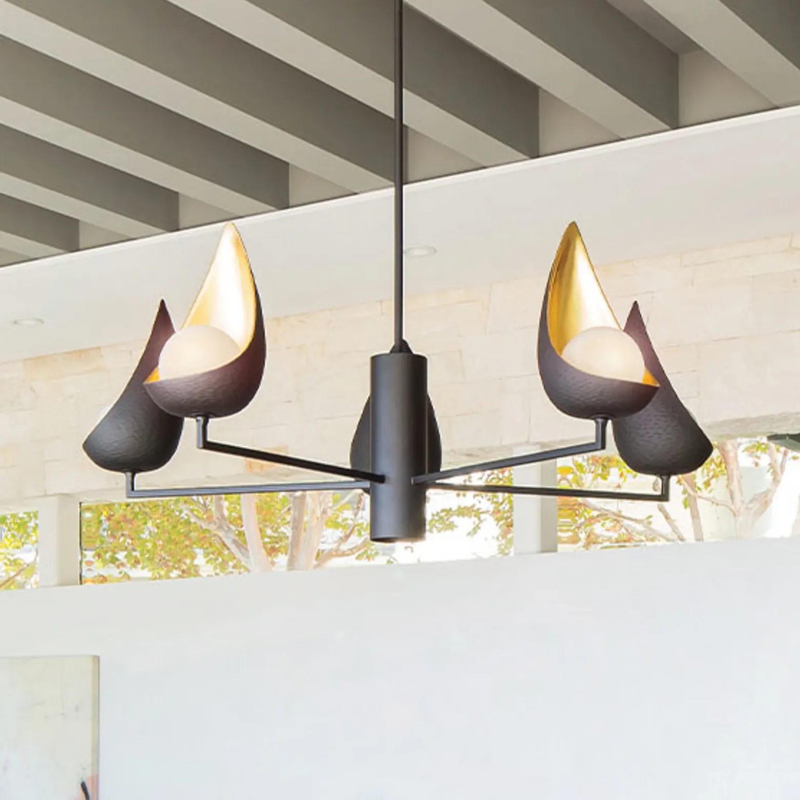Lámpara de araña Ren, 6 luces, negro/oro