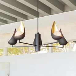 Lámpara de araña Ren, 6 luces, negro/oro