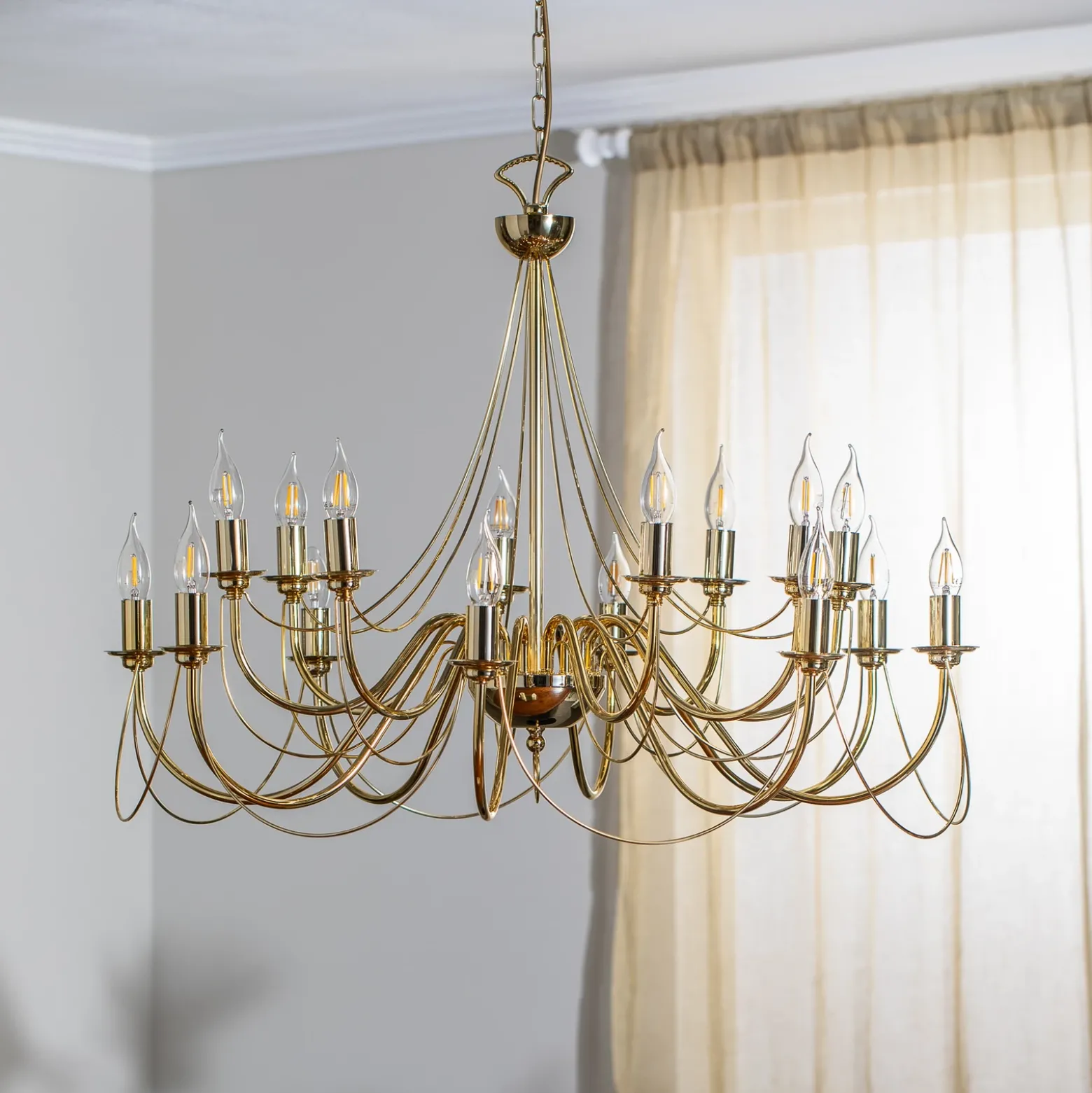 Lámpara de araña retro, 16 luces, dorada