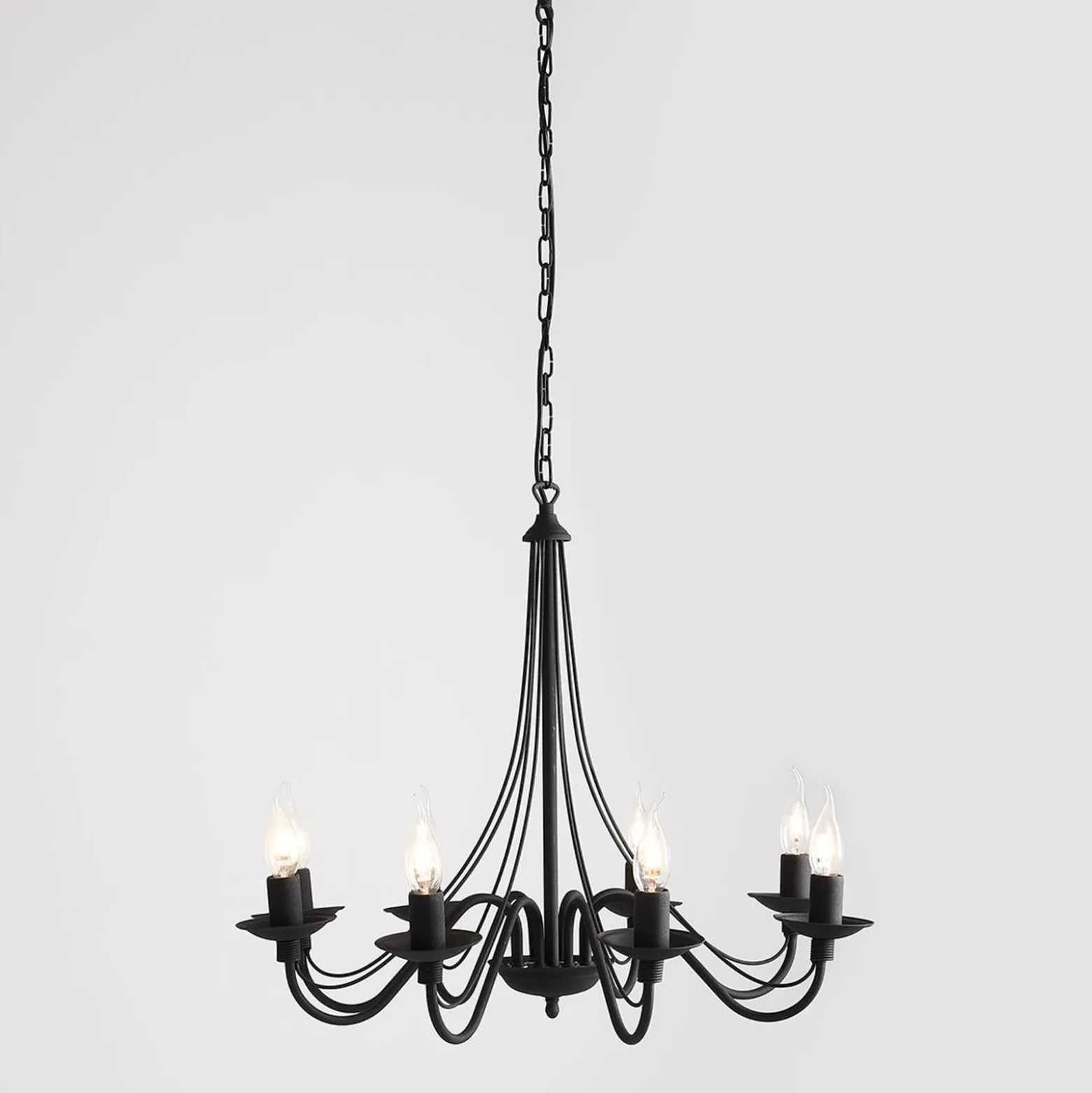 Lámpara de araña rosa, negra, 8 luces, metal
