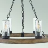 Lámpara de araña Sawyer, 6 luces, color madera, acero, cristal, E14