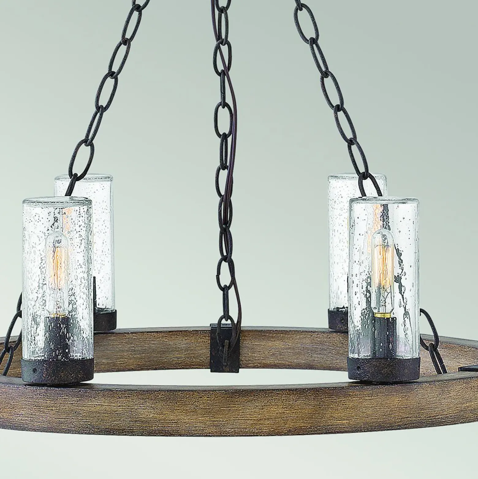 Lámpara de araña Sawyer, 6 luces, color madera, acero, cristal, E14