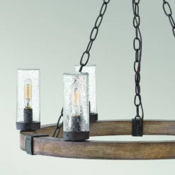 Lámpara de araña Sawyer, 6 luces, color madera, acero, cristal, E14