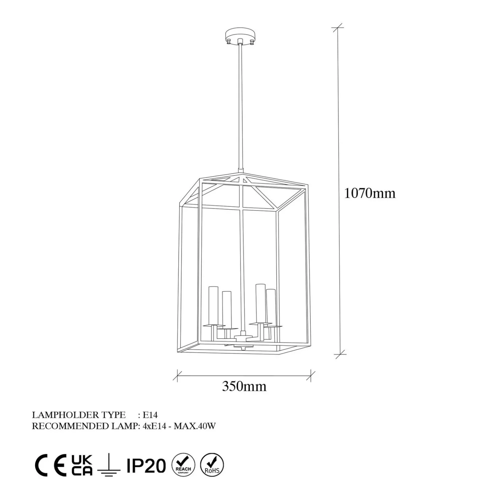 Lámpara de araña Till 13256, dorada, metal, 4 luces