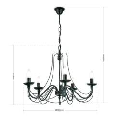 Lámpara de araña Vela, cinco luces, negro-verde antiguo