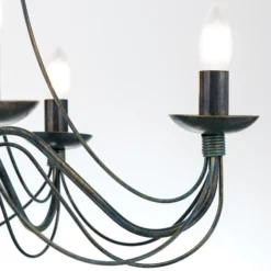 Lámpara de araña Vela, cinco luces, negro-verde antiguo