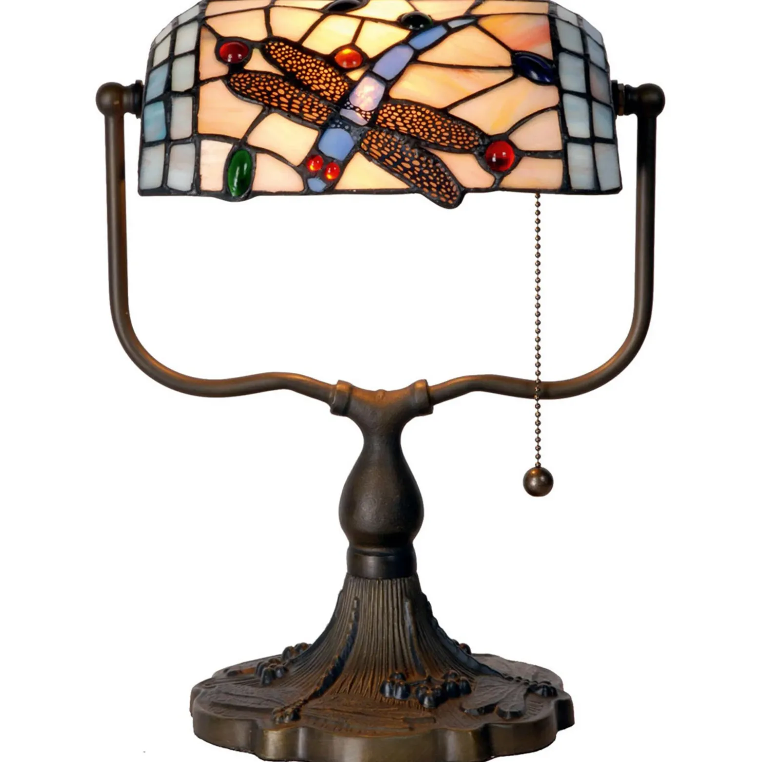 Lámpara de banquero Dragonfly de estilo Tiffany