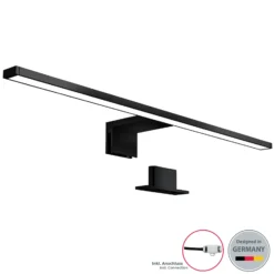 Lámpara de espejo LED Bill, 60 cm de ancho, negro, metal, 4000 K