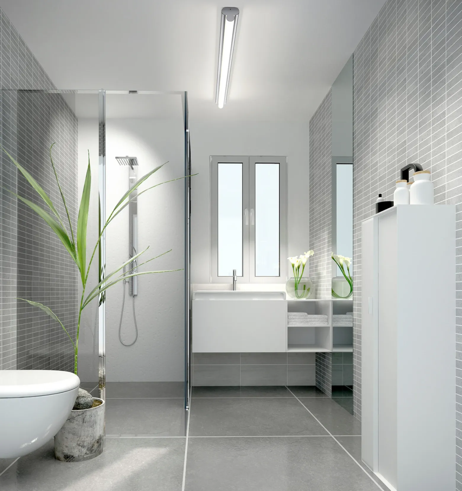 Lámpara de espejo LED Helestra LOOM 2, longitud 120 cm, IP44, CCT