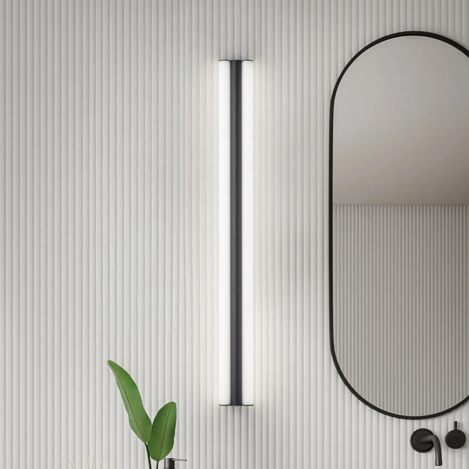 Lámpara de espejo LED Helestra LOOM, longitud 90 cm, negro, IP44