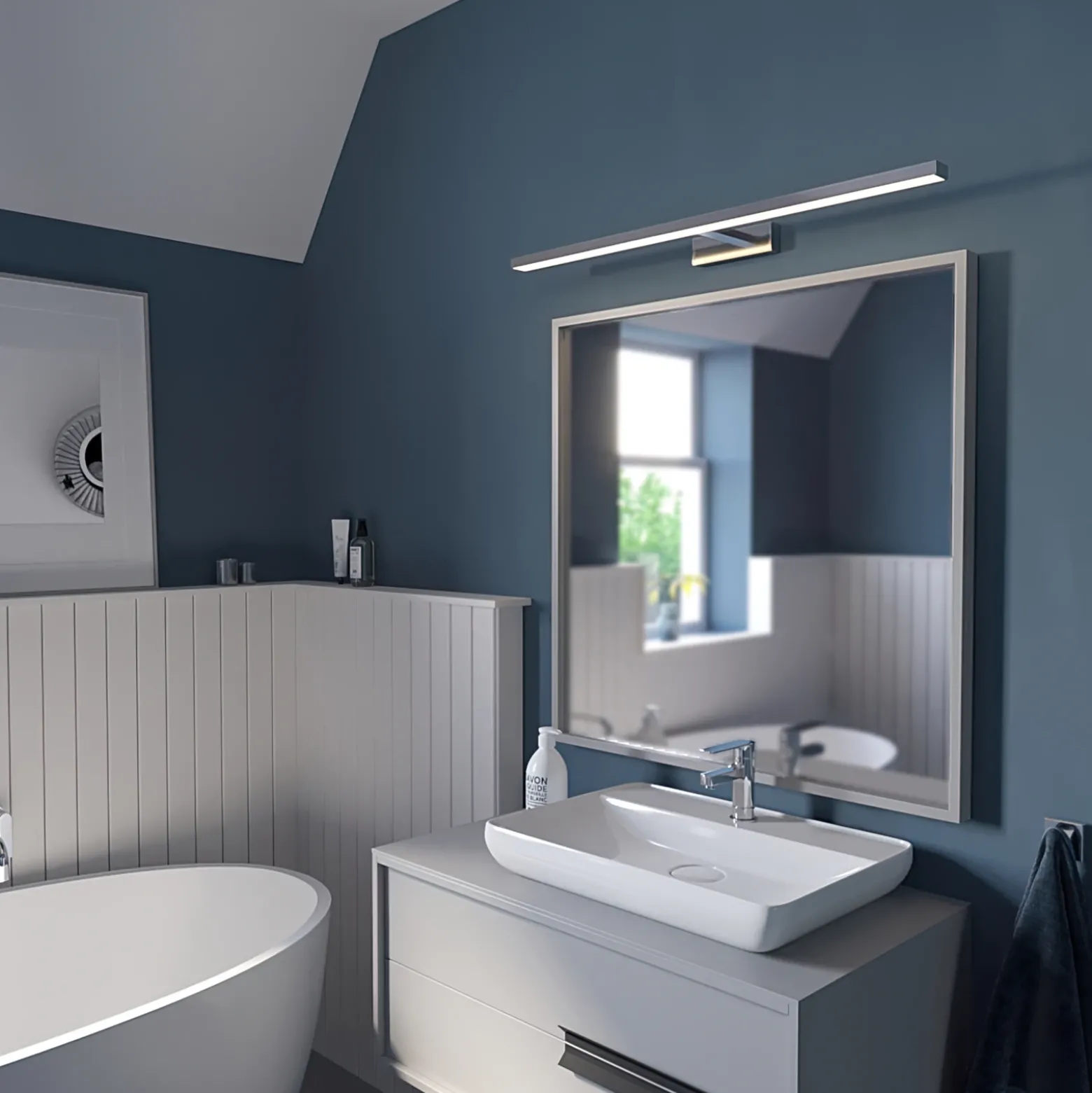 Lámpara de espejo LED Jukka de Lindby, 90 cm, cromo, metal, IP44