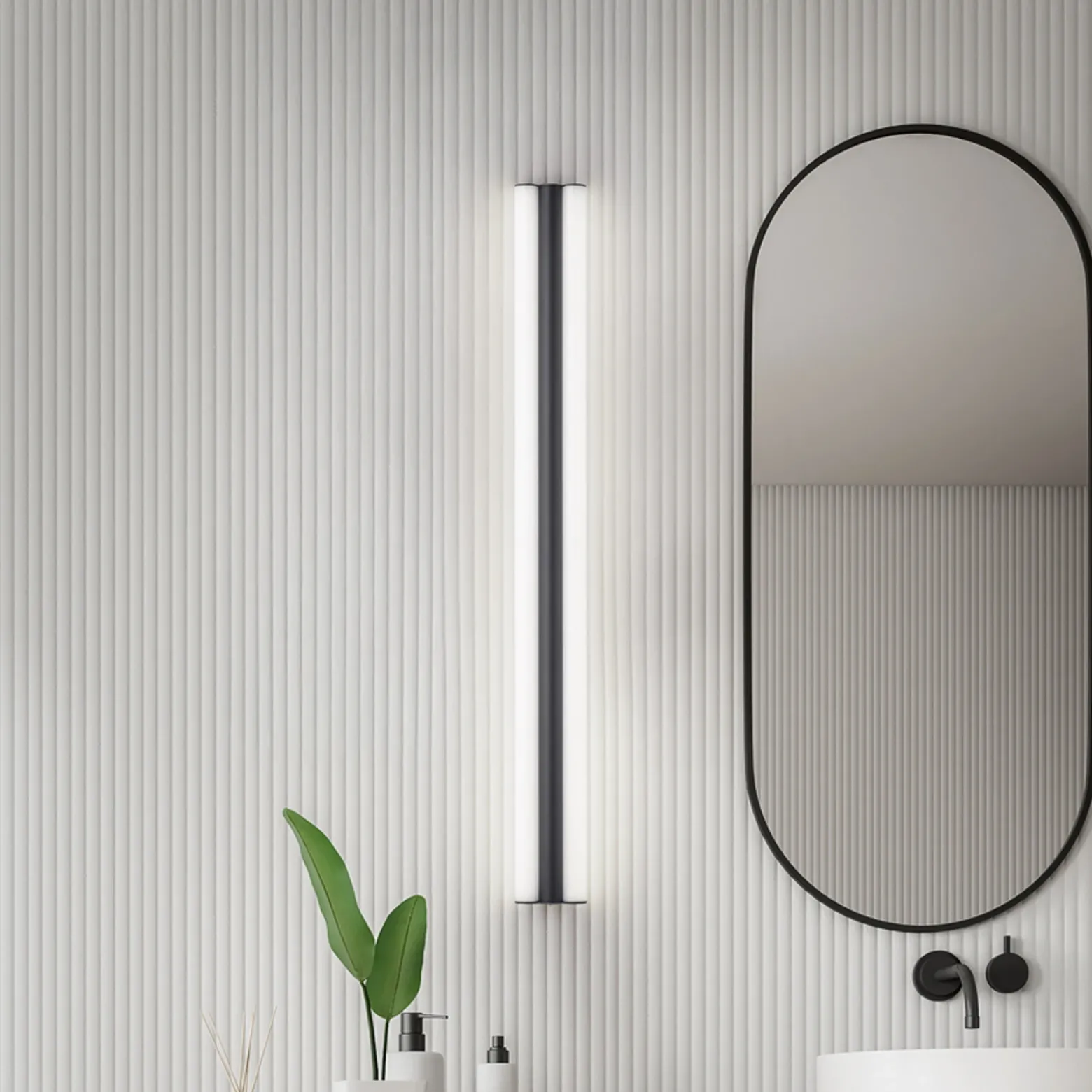 Lámpara de espejo LED LOOM de Helestra, longitud 120 cm, negro, IP44