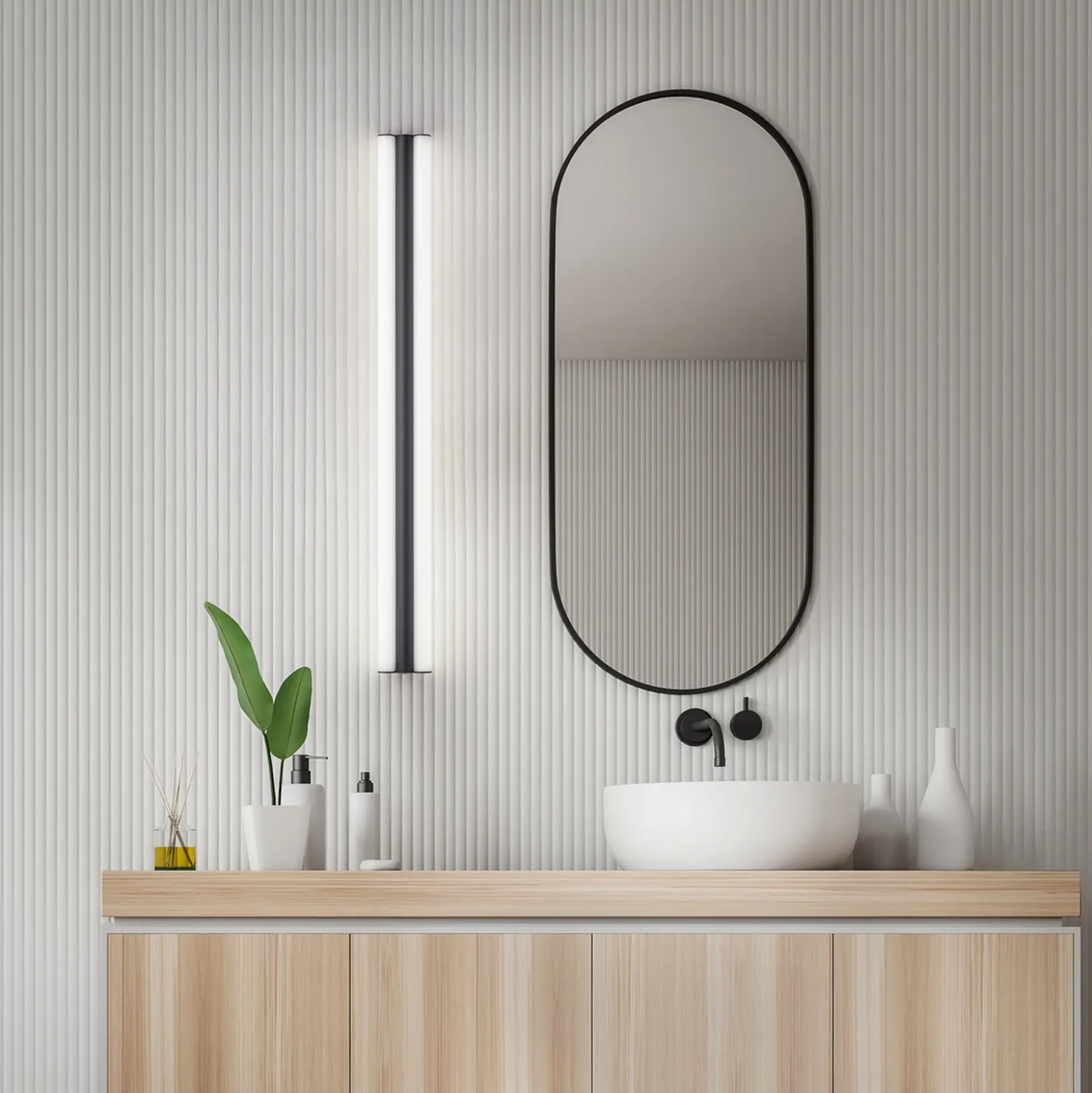 Lámpara de espejo LED LOOM de Helestra, longitud 120 cm, negro, IP44