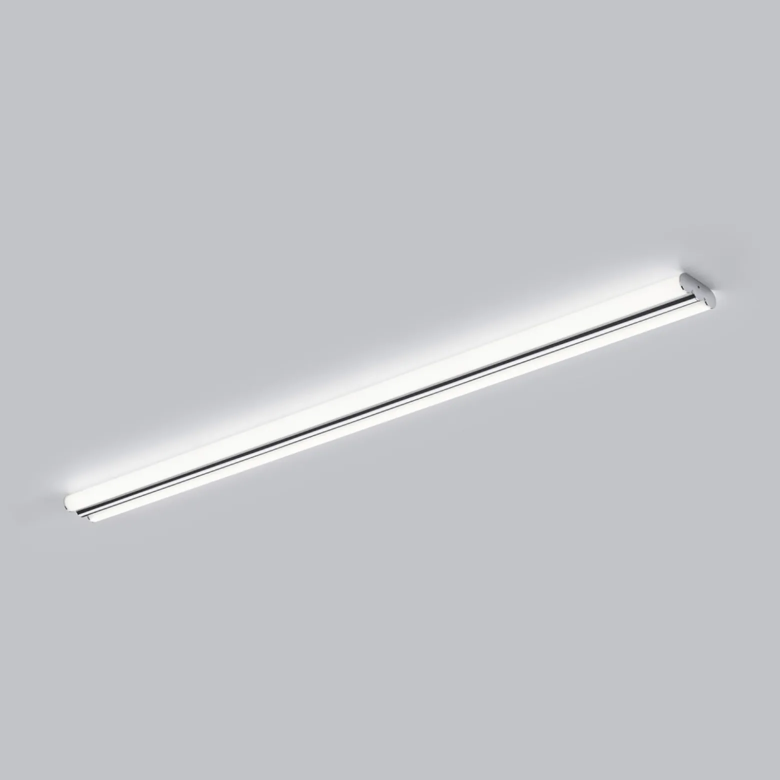 Lámpara de espejo LED LOOM de Helestra, longitud 120 cm, cromada, IP44
