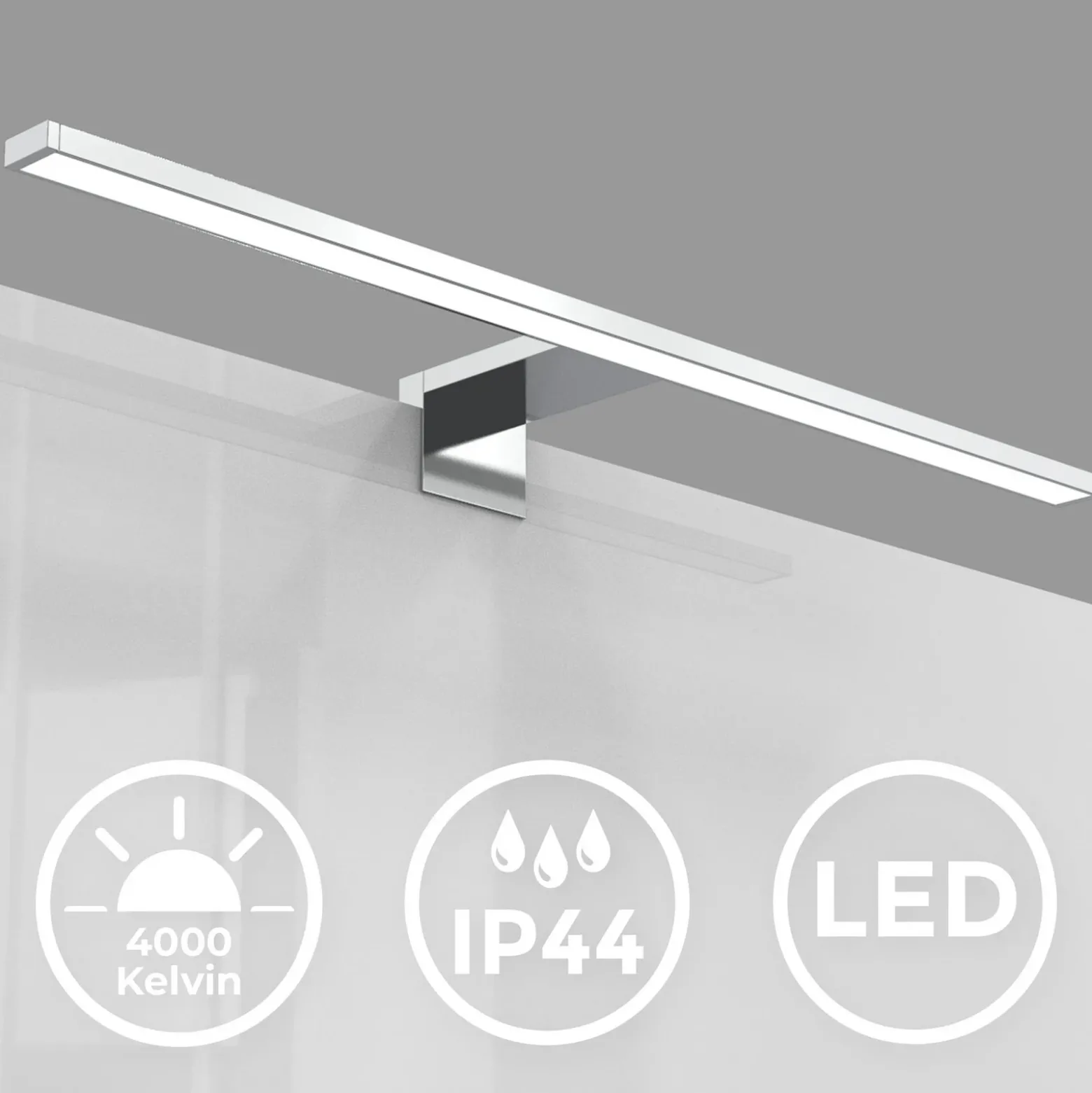 Lámpara de espejo LED Mira, 60 cm de ancho, cromada, metal, 4000 K