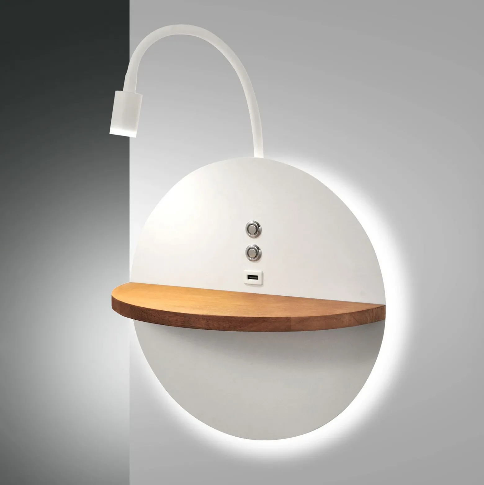 Lámpara de lectura LED Dual, retroiluminada, madera, estante, atenuable