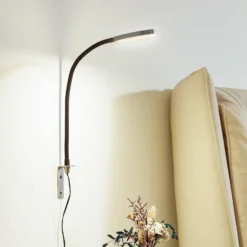 Lámpara de lectura LED Lindby Flexola, níquel, redonda, metal, enchufe