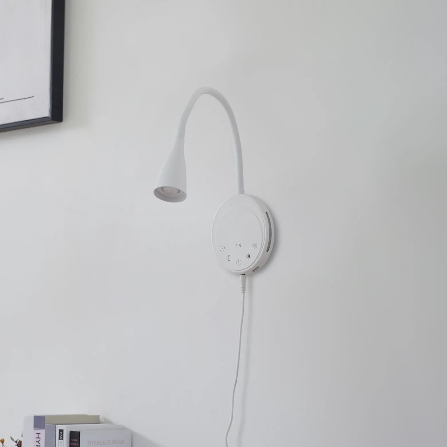Lámpara de lectura LED Lindby Zayna, blanca, CCT, USB, atenuable, temporizador
