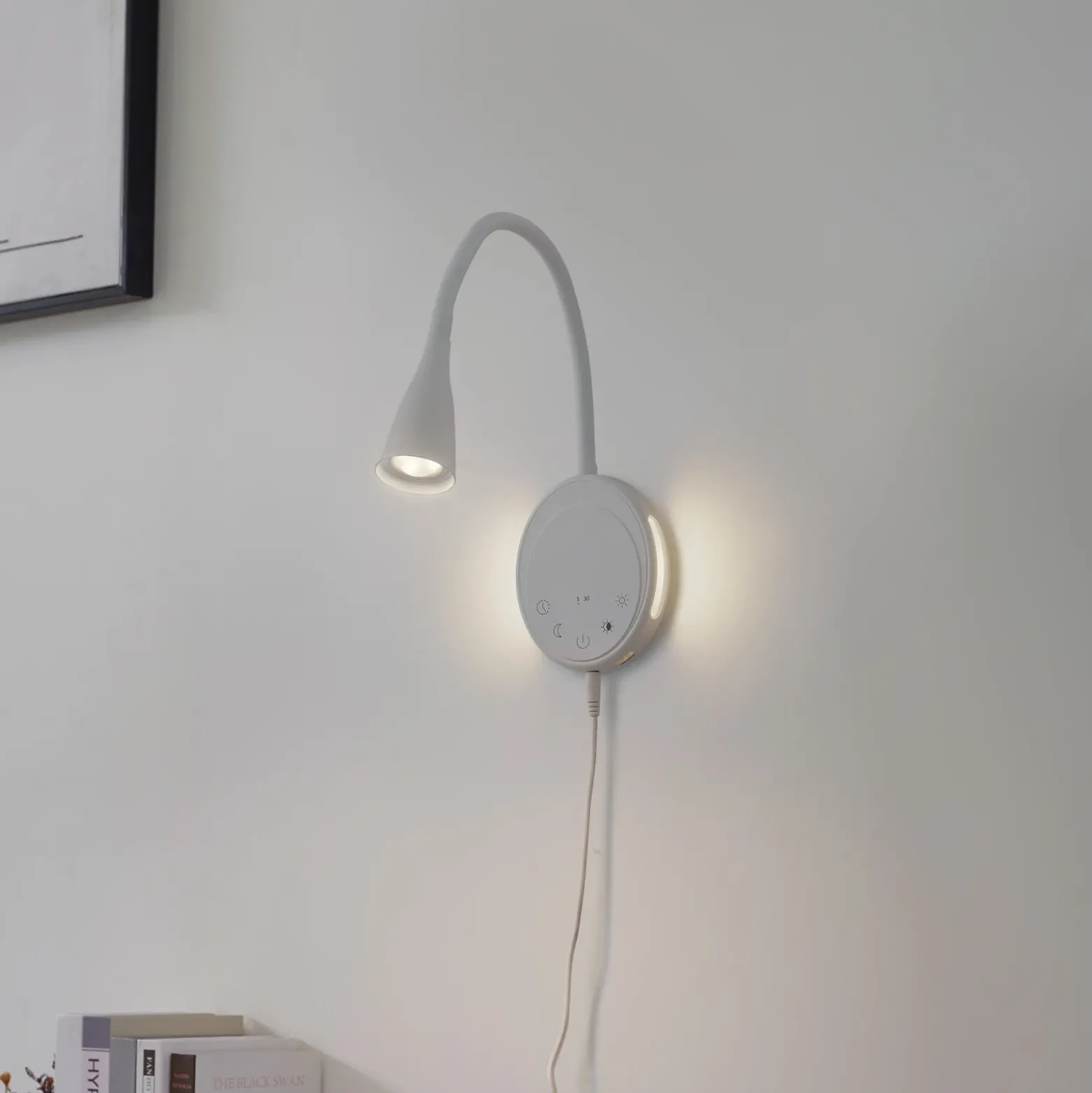 Lámpara de lectura LED Lindby Zayna, blanca, CCT, USB, atenuable, temporizador