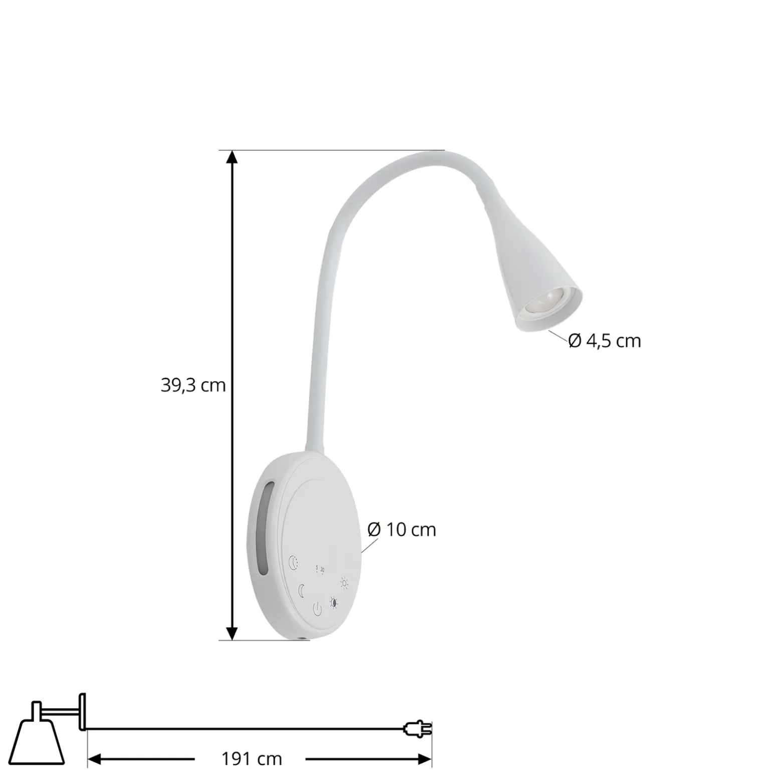 Lámpara de lectura LED Lindby Zayna, blanca, CCT, USB, atenuable, temporizador
