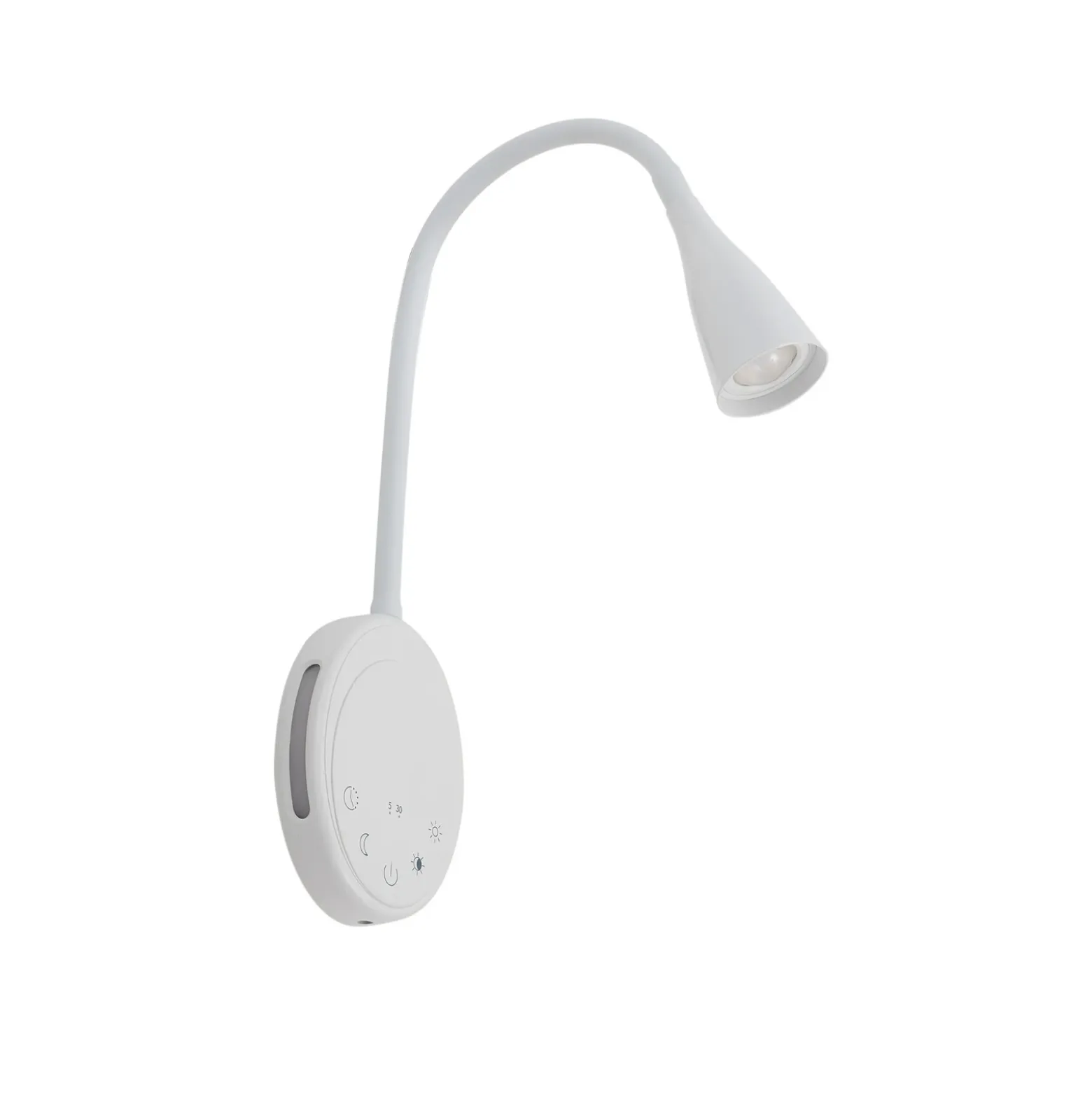 Lámpara de lectura LED Lindby Zayna, blanca, CCT, USB, atenuable, temporizador