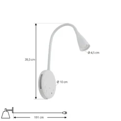 Lámpara de lectura LED Lindby Zayna, blanca, CCT, USB, atenuable, temporizador