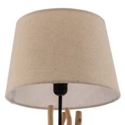 Lámpara de mesa Agar con pantalla de tela y elemento de madera