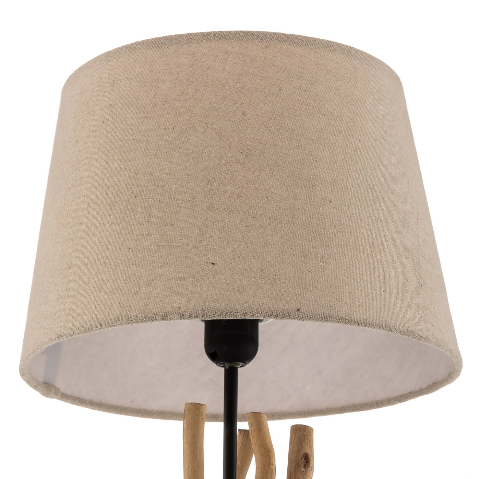 Lámpara de mesa Agar con pantalla de tela y elemento de madera