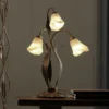 Lámpara de mesa Alga, 3 luces, hierro, cristal, florentino