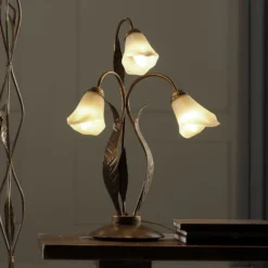 Lámpara de mesa Alga, 3 luces, hierro, cristal, florentino