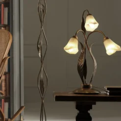 Lámpara de mesa Alga, 3 luces, hierro, cristal, florentino